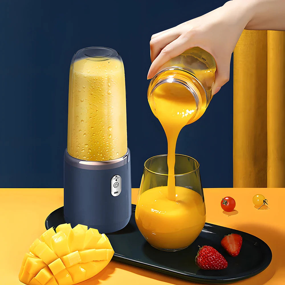 2-in-1 Portable Blender & Juicer – USB Rechargeable, 6 Blades, Dual Cups