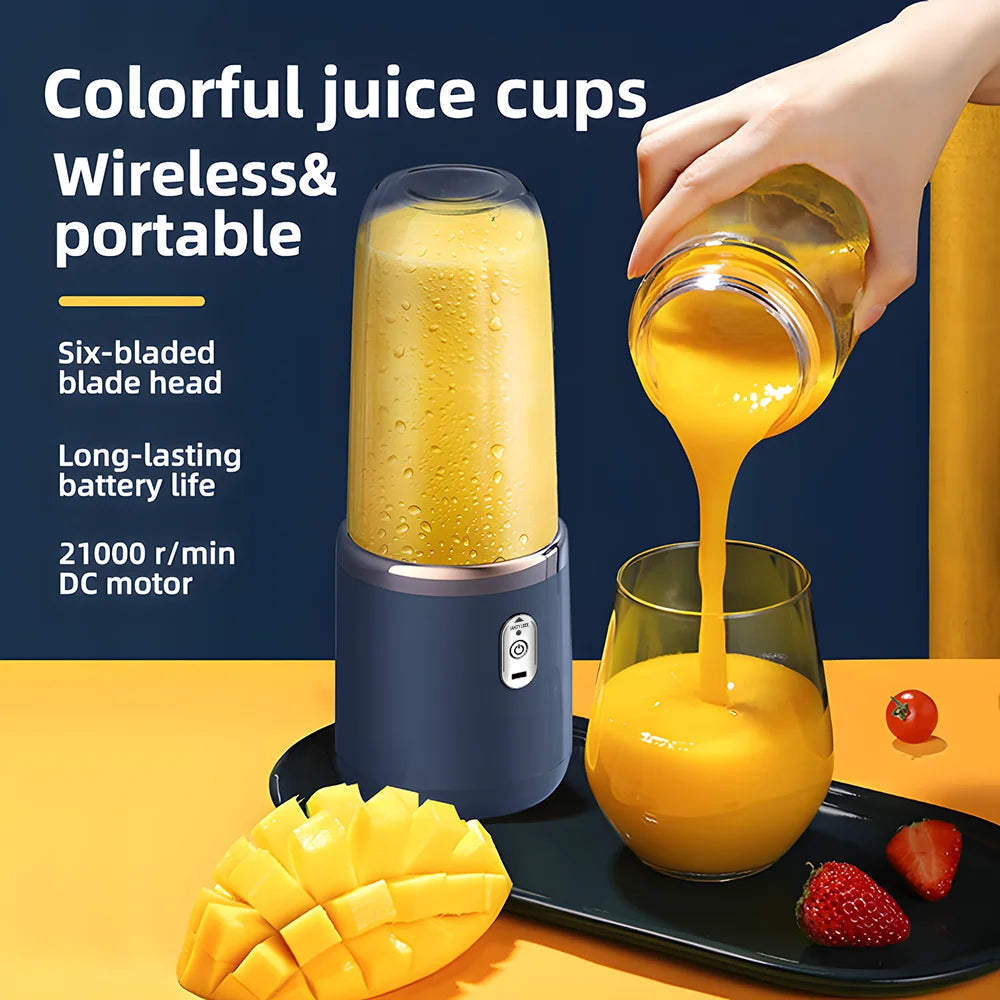 2-in-1 Portable Blender & Juicer – USB Rechargeable, 6 Blades, Dual Cups