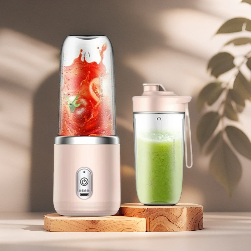 2-in-1 Portable Blender & Juicer – USB Rechargeable, 6 Blades, Dual Cups